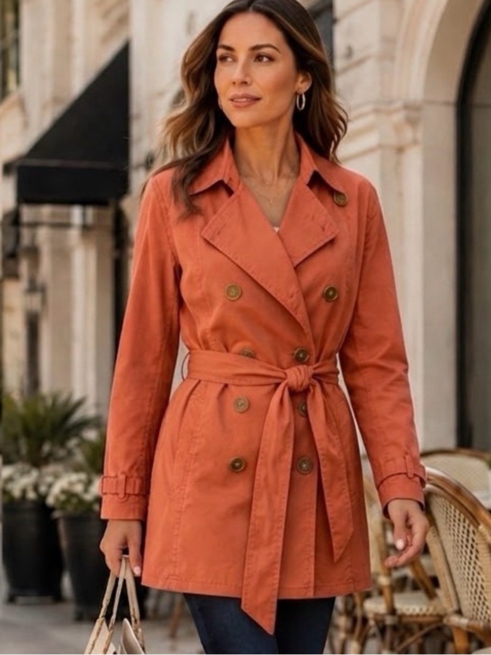 Michael Kors Short Double-Breasted Belted Trench Coat Vibrant Coral Orange XL - Picture 1 of 10